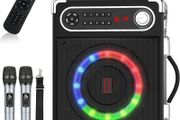 FREE EXPRESS SHIPPING Karaoke Machine with 2 Wireless Microphones, Bluetooth 5.1 Karaoke Speaker Bass/Treble Adjustment, PA System with Remote Control, LED Lights Supports TF Card, AUX, TWS, FM, REC for Party/Adults/Kids