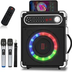 FREE EXPRESS SHIPPING Karaoke Machine with 2 Wireless Microphones, Bluetooth 5.1 Karaoke Speaker Bass/Treble Adjustment, PA System with Remote Control, LED Lights Supports TF Card, AUX, TWS, FM, REC for Party/Adults/Kids