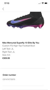 Custom Nike by you football boots with receipts size uk 8.5