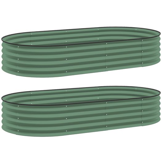 Set of Two 181 x 93cm Steel Planters - Green
