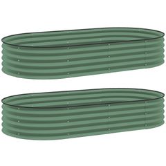 Set of Two 181 x 93cm Steel Planters - Green