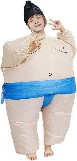 Inflatable Sumo Wrestler Costume Suit for Kid Blow up Party Fat Suit Funny Halloween Costume Kids Cosplay Fancy Dress Outfit under 110cm (FREE SHIPPING)