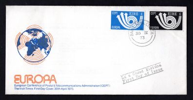 1973 Ireland Europa Commemorative Stamp Illustrated The Irish Times Addressed First Day Cover (FDC).