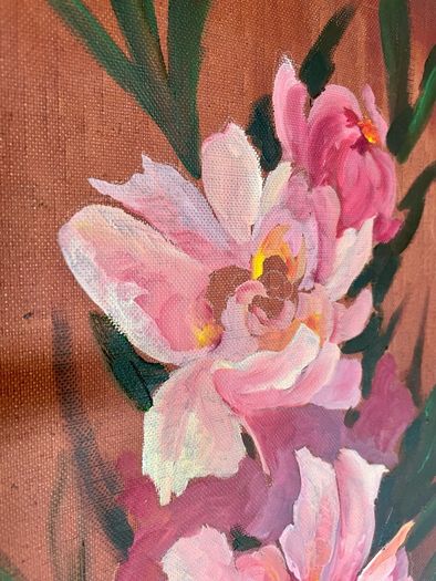 Vintage Peonies Floral Original Acrylic Painting In Ornate Frame