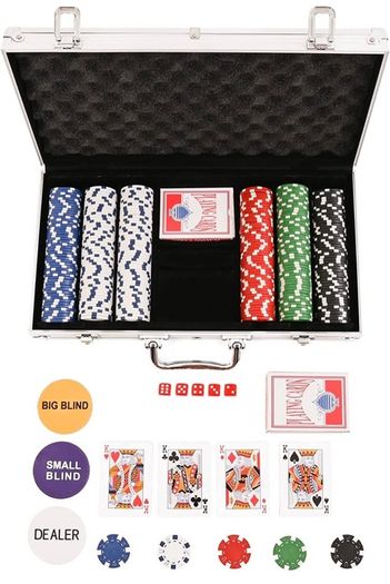 Texas Hold'em Poker Set - 300 Piece Set in Aluminium Case with 11.5g Heavyweight Poker Chips 2 Decks of Playing Cards Dealer Big Blind and Small Blind Buttons and 5 Dice (FREE POSTAGE)