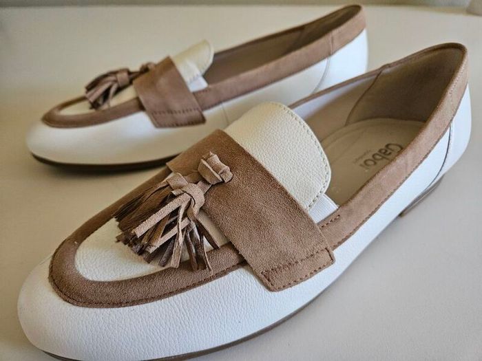 Gabor Las Vegas 62.433.51 comfort leather tassle loafers white & coffee size 7G UK RRP 125 euro new & boxed