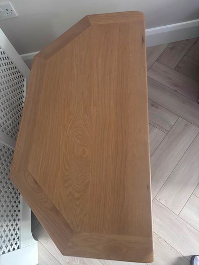 Grey TV Unit / Corner Media Cabinet with Solid Wood Top & 2 Drawers