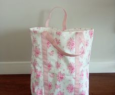 Large pink floral laundry bag