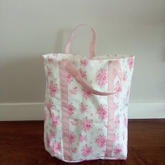 Large pink floral laundry bag