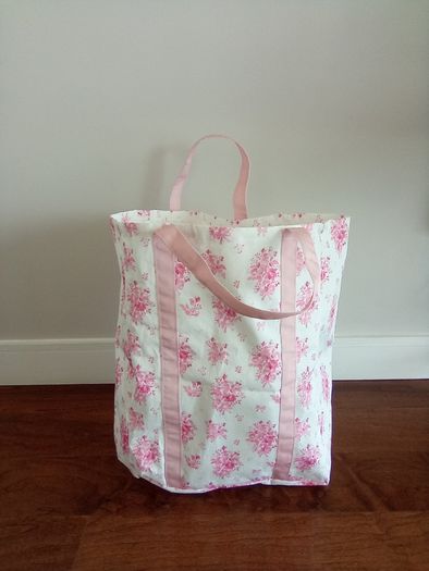 Large pink floral laundry bag