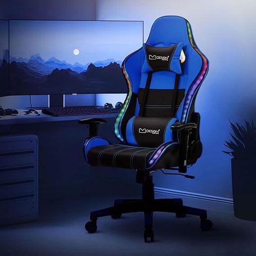 Gaming Chair Bluetooth RGB Light Computer Chair  Gamer Chair with Bluetooth Speakers Gaming Chair RGB LED Lighting and Bluetooth Speakers, Black, Faux Leather, Ergonomic Office Chair, Backrest,