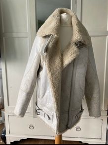 IRO Paris Designer Black Sheepskin Shearling Leather Jacket Coat