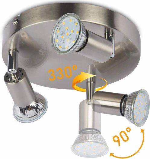 LED Ceiling Light Rotatable,Hansang 3 Way Round Plate Ceiling Spotlight,3000K Warm White Ceiling Mounted,400LM Track Lighting Fixture (LED Light Bulbs Included)