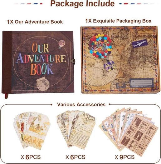 Our Adventure Book 146 Pages,With Vintage Locks Photo Album Scrapbook,3d Embossed Cover Design,Travel Scrapbook With Gift Box For Anniversary Wedding Holiday Valentines Day Birthday