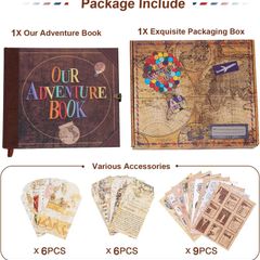 Our Adventure Book 146 Pages,With Vintage Locks Photo Album Scrapbook,3d Embossed Cover Design,Travel Scrapbook With Gift Box For Anniversary Wedding Holiday Valentines Day Birthday