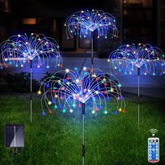 Solar Lights Outdoor Garden, 4 Pack 480 Led Solar Firework Lights Waterproof with Remote Control 8 Mode, Multi Colour Solar String Lights for Pathway Backyard Christmas Party (MULTIPLE COLOURS)