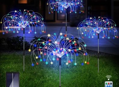 Solar Lights Outdoor Garden, 4 Pack 480 Led Solar Firework Lights Waterproof with Remote Control 8 Mode, Multi Colour Solar String Lights for Pathway Backyard Christmas Party (MULTIPLE COLOURS)