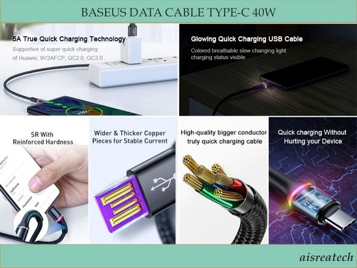 BASEUS 5A USB Type-C Cable For Huawei Mate 30 20 P40 P30 P20 Pro Lite
