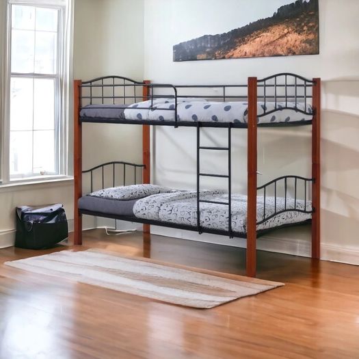 Metal & Wood Bunk Bed convertible 2 single beds