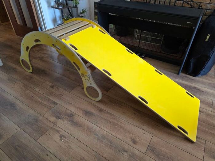 Wooden Montessori 4 in 1 Set Rocker, Slide, Climber & Table (Yellow)