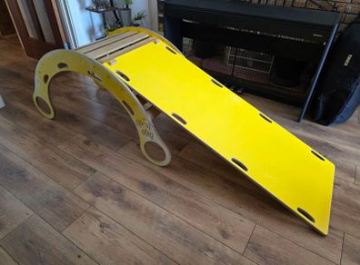 Wooden Montessori 4 in 1 Set Rocker, Slide, Climber & Table (Yellow)