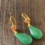 Jade Teardrop Stone Flower Drop Gold Earrings Image 4