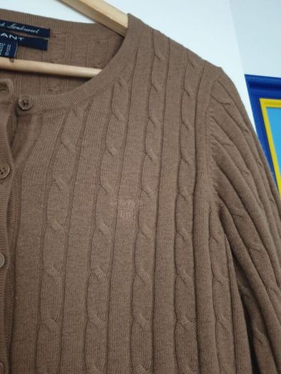 Gant Wool Rich Cable Knit Cardigan Size Medium