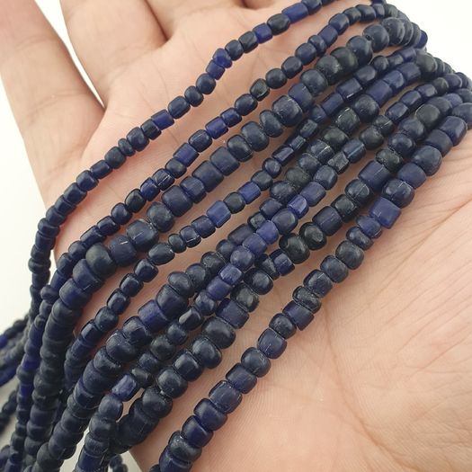 Antique African Style Dark Blue 4-5.5mm Glass Beads Necklace Strand