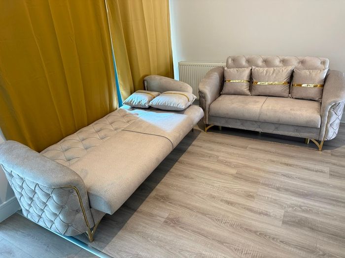 set of sofas with storage and cushions included