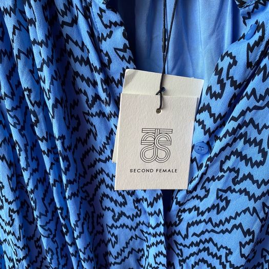 BNWT Second Female Blue Abstract Zig-Zag Print Midi Dress