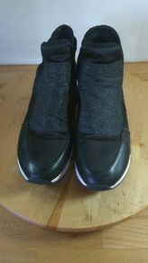 Womens ASH Lucky Star Black Glitter Trainers - Air Bubble Platform Wedge Sneakers Slip On UK \ Ire Size 6 Euro Size 39