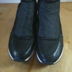 Womens ASH Lucky Star Black Glitter Trainers - Air Bubble Platform Wedge Sneakers Slip On UK \ Ire Size 6 Euro Size 39