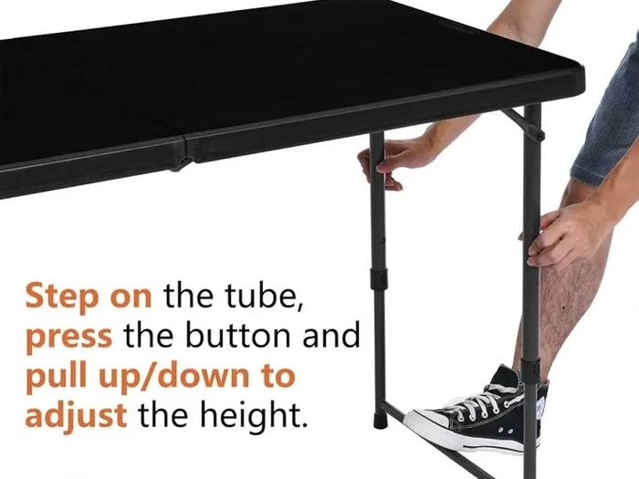 Basics 4-Foot Folding Table with Adjustable Height, Lightweight Portable Folding Tables for Indoor & Outdoor, Auto-Locking Legs, Carrying Handle, 121.4 x 60.7 x 86.1 cm, Black