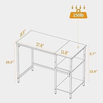 MULTIPLE SIZES AVAILABLE 100 cm Computer Home Office Desk, Small Desk Study Writing Table with Storage Shelves, Modern Simple PC Desk, Brown