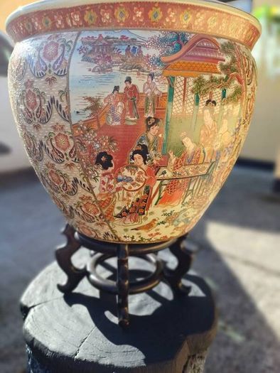 1970s Large Chinese Porcelain Fishbowl/ Planter