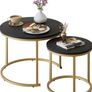 Set of 2 End Table, Nesting Tables, Side Table  Metal Gold Frame for Living Room/Bedroom/Balcony/Office/Apartment, Diameter 23.6/15.7 IN, Black Top, Prevent right angles Image 2