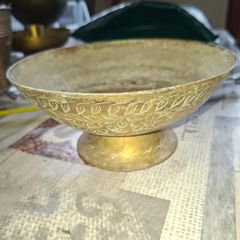 Antique Solid Brass Raised Pedestal, Holy Water Offering Bowl, Postage Available or Collection,