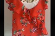 cami coral red floral top with cold shoulder detail size 14