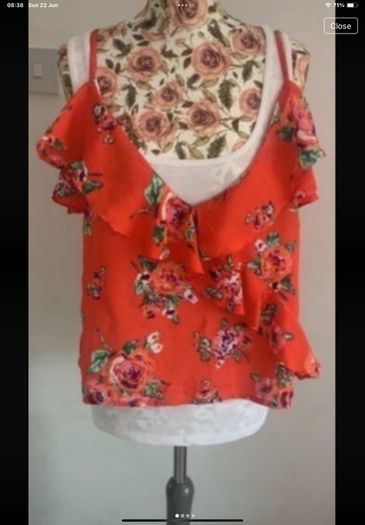 cami coral red floral top with cold shoulder detail size 14