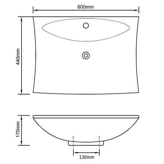 Black Luxury Ceramic Basin Rectangular with Overflow & Faucet Hole