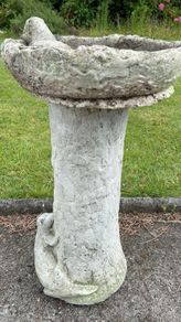 Vintage Reconstuted stone birdbath with otter decoration c1940