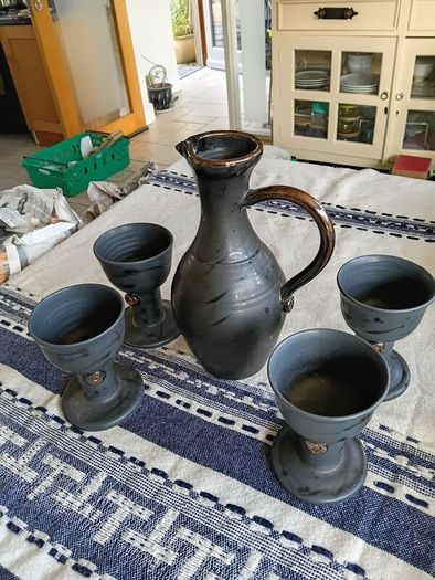 1970s Erin Stone ewer and 4 goblets