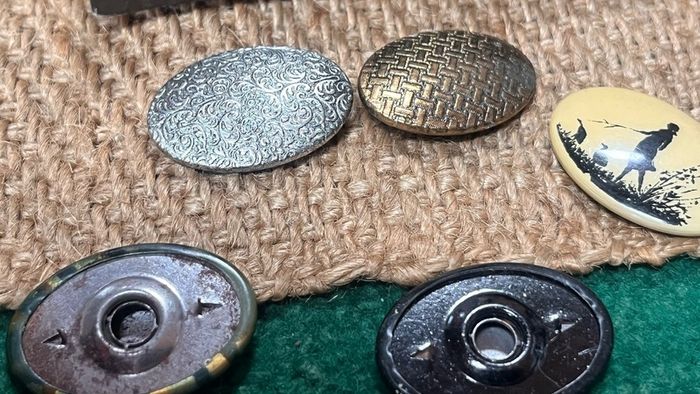 vintage George & Co. Press Button Tins with contents