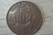 Great Britain UK 1949 Half Penny George VI Coin - free standard postage