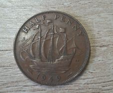 Great Britain UK 1949 Half Penny George VI Coin - free standard postage