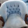 2 blue velvet buttoned armchairs with twisted wooden legs immaculate condition Image 7