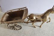 Antique Brass Horse &amp; Hay Cart .