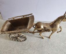 Antique Brass Horse & Hay Cart .