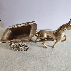 Antique Brass Horse & Hay Cart .