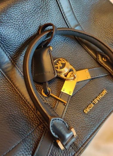 Michael Kors Nouveau Hamilton Medium Zip Satchel Crossbody Navy Faux leather